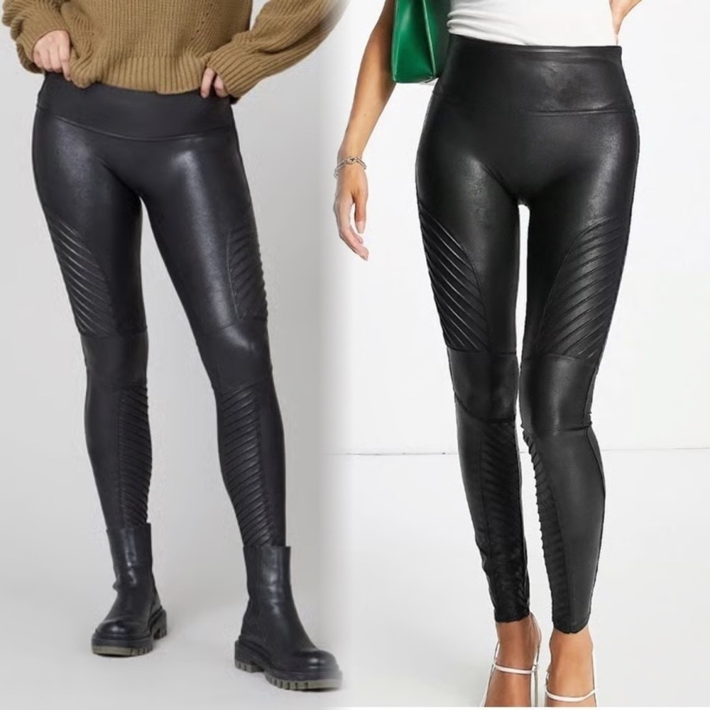 SPANX Black Faux Leather Moto Leggings